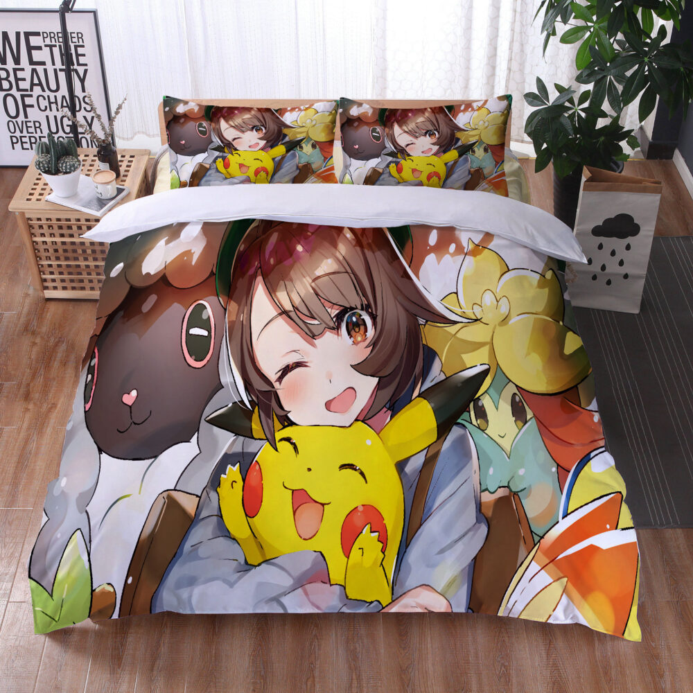 Parure de lit Serena et les Pokémons. Bonne qualité, confortable et à la mode sur un lit dans une maison