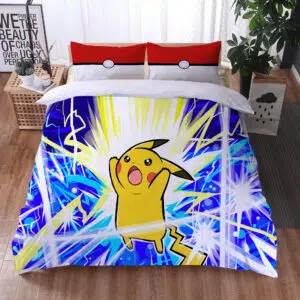 Parure de lit Pikachu tempête de foudre. Bonne qualité, confortable et à la mode sur un lit dans une maison