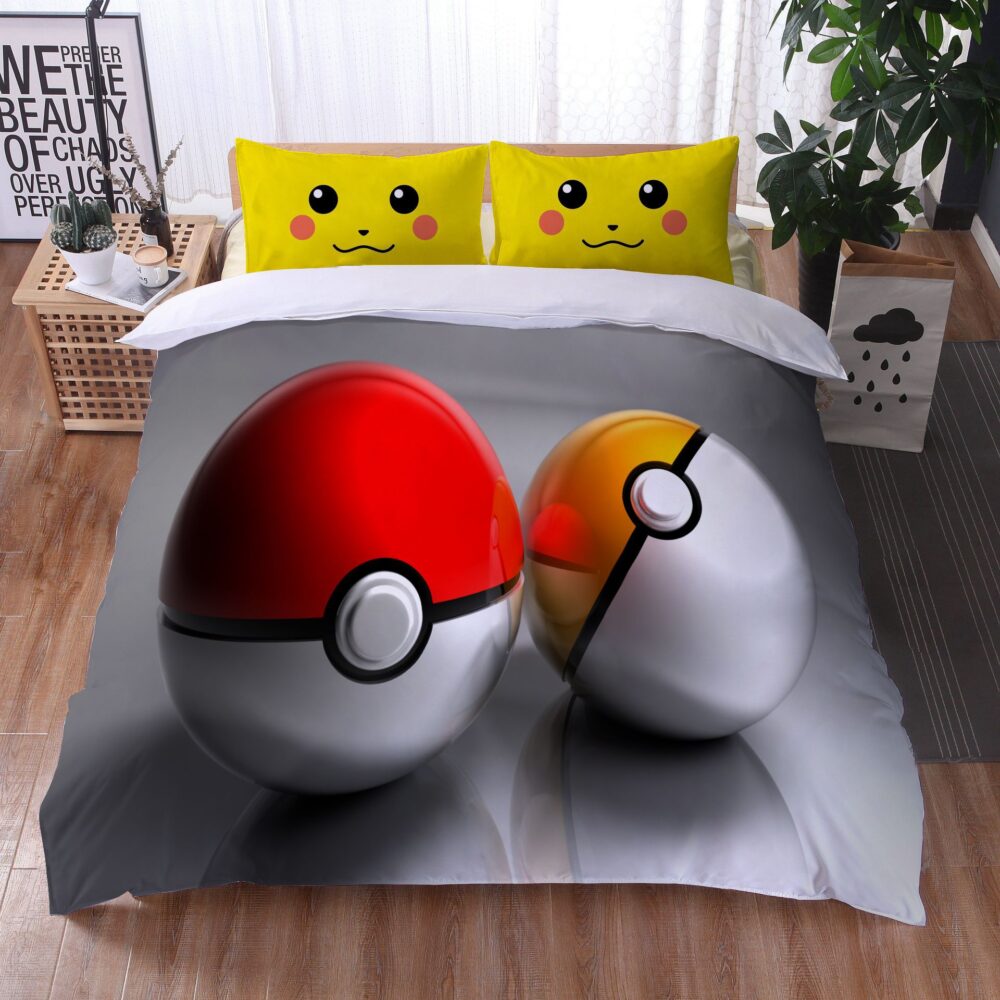 Parure de lit pokéball Pokémon. Bonne qualité, confortable et à la mode sur un lit dans une maison