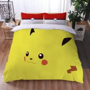 Parure de lit jaune à motif Pikachu. Bonne qualité, confortable et à la mode sur un lit dans une maison