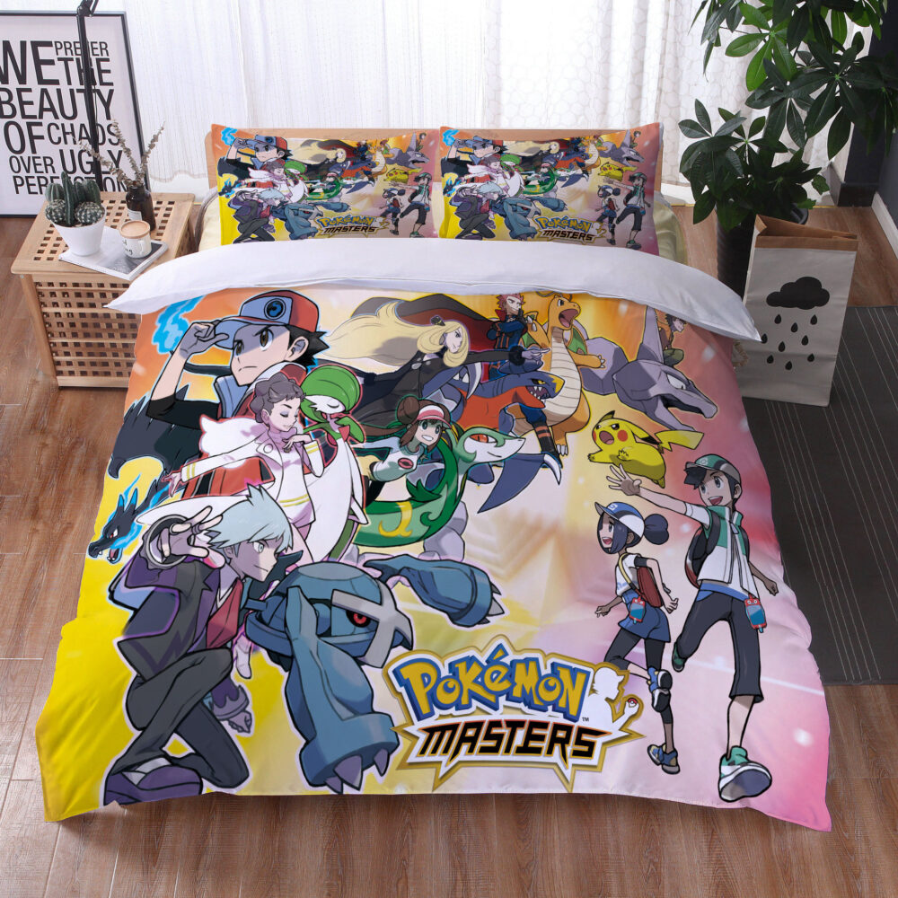 Parure de lit PokémonBonne qualité, confortable et à la mode sur un lit dans une maison Masters.
