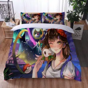 Parure de lit Serena de Pokémon. Bonne qualité, confortable et à la mode sur un lit dans une maison