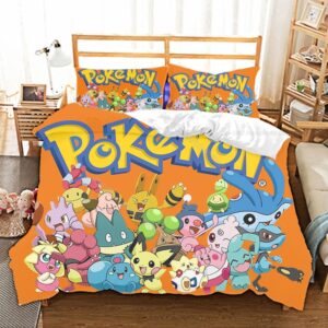 Parure de lit orange à motif Pokémon. Bonne qualité, confortable et à la mode sur un lit dans une maison