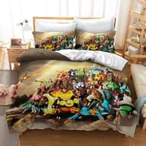 Parure de lit marron Pokémon évolué. Bonne qualité, confortable et à la mode sur un lit dans une maison