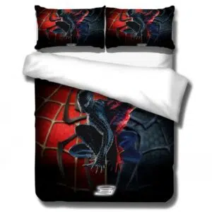 Parure de lit Spiderman vs Venom. Bonne qualité, confortable et à la mode sur un lit dans une maison