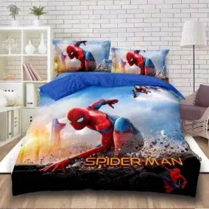 Parure de lit bleue Spiderman avec Ironman. Bonne qualité, confortable et à la mode dans une maison