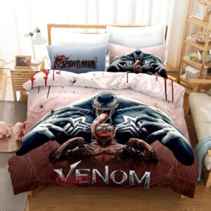 Parure de lit Venom contre Spiderman. Bonne qualité, confortable et à la mode sur un lit dans une maison
