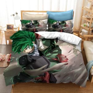 arure de lit grise avec imprimé Izuku Midoriya. arure de lit grise avec imprimé Izuku Midoriya