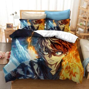 Parure de lit avec imprimé Shôto Todoroki. Bonne qualité, confortable et à la mode sur un lit dans une maison