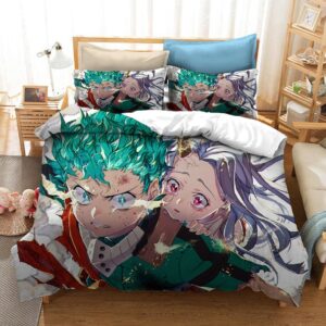 Parure de lit blanche Izuku et Eri. Bonne qualité, confortable et à la mode sur un lit dans une maison