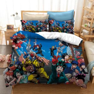 Parure de lit à motif My Hero Academia. Bonne qualité, confortable et à la mode sur un lit dans une maison