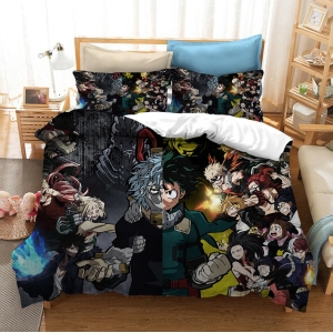 Parure de lit Izuku et Katsuki avec leur bande. Bonne qualité, confortable et à la mode sur un lit dans une maison