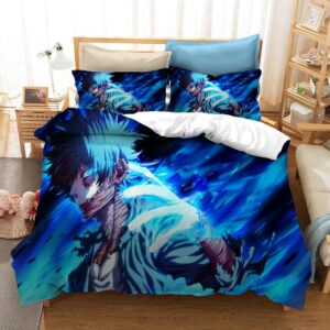 Parure de lit avec imprimé Dabi My Hero Academia. Bonne qualité, confortable et à la mode sur un lit dans une maison