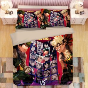 Parure de lit Izuku Midoriya vs Katsuki Bakugô. Bonne qualité, confortable et à la mode sur un lit dans une maison