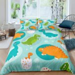 Parure de lit dinosaure dessin d'enfant turquoise