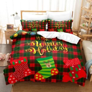Parure de lit de Noël 3D rouge et vert à plusieurs motifs