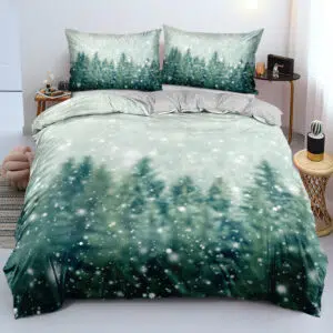 Parure de lit de Noël avec des motifs magiques et élégantes. Bonne qualité, confortable et à la mode sur un lit dans une maison