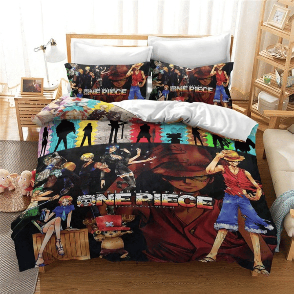 Parure De Lit One Piece Luffy - 100% Coton, Housse De Couette Réversible 240x220 Cm, 2 Taies 65x65 Cm