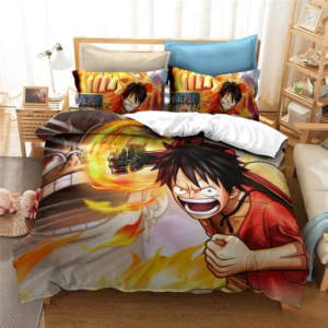 Parure de lit One piece Monkey. D Luffy en colère. Bonne qualité, confortable et à la mode sur un lit dans une maison