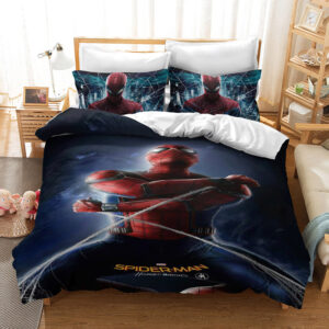 Parure de lit Spiderman prêt à se battre installée sur un lit dans une chambre d'enfant
