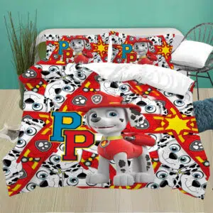 Parure de lit Pat Patrouille rouge installée dans une chambre d'enfant