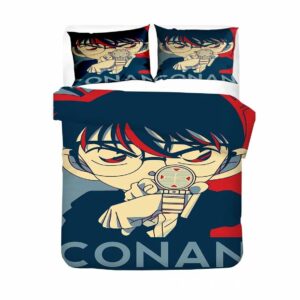 Parure de lit Détective Conan avec sa montre avec un fond blanc