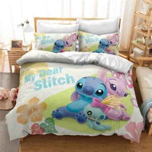 Parure de lit Disney Stitch avec ses amis à la plage avec un fond une chambre