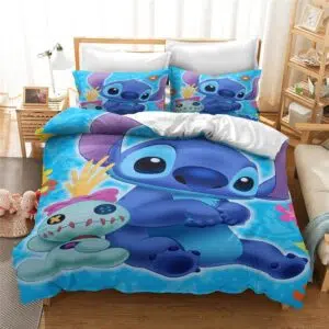 Parure de lit Disney Stitch avec son doudou avec un fond une chambre