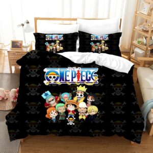 Parure de lit One Piece personnages en miniature noir avec un fond une chambre