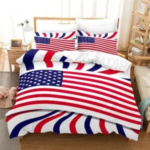 Parure de lit USA drapeau coloré avec un fond une chambre