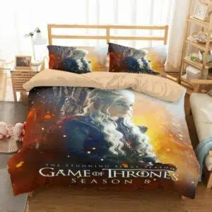 Parure de lit Game of Thrones avec le personnage Daenerys Targaryen avec un fond une chambre