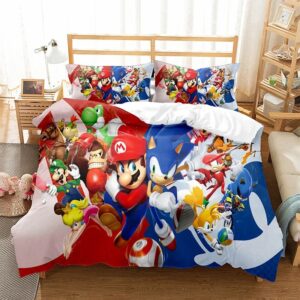 Parure de lit Mario contre Sonic avec un fond une chambre