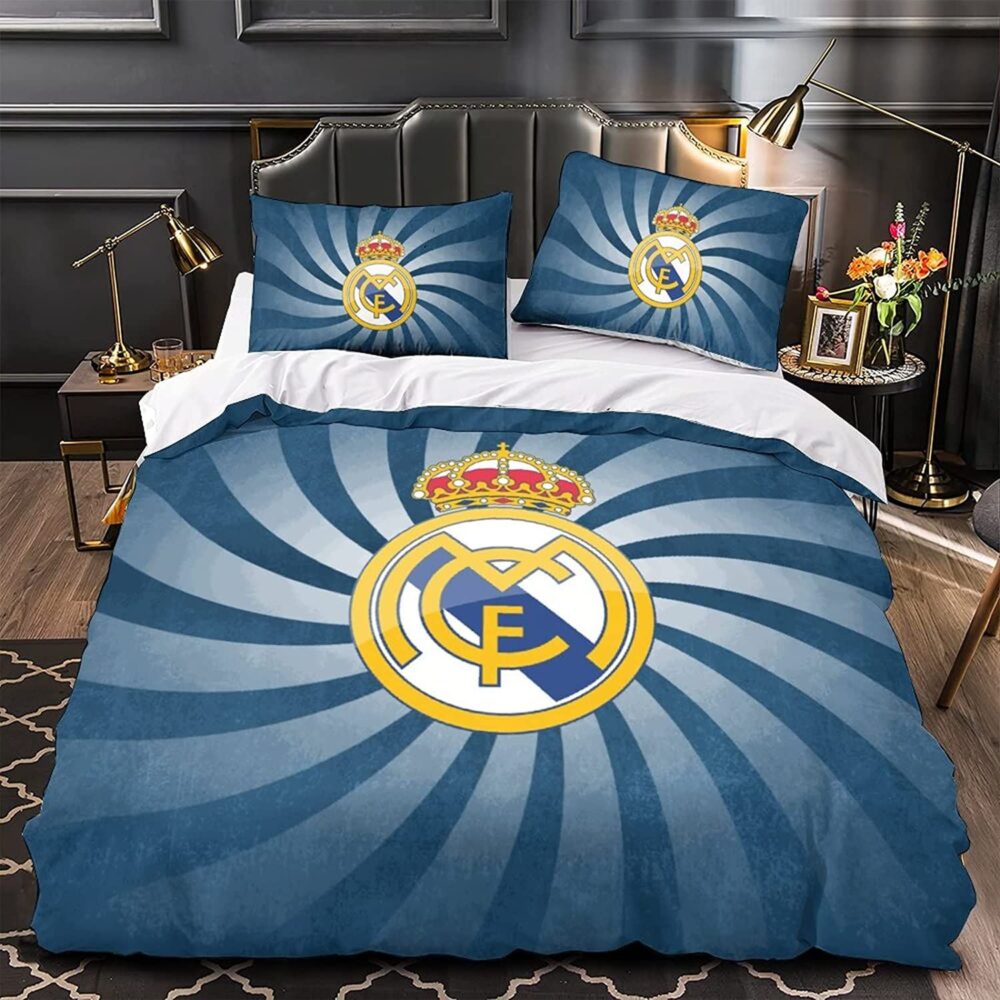 Parure de lit Real Madrid effet 3D pour deux personnes avec un fond une chambre