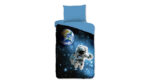 Parure de lit bleu Astronaute avec un fond blanc
