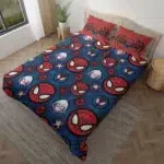 Parure de lit bleu imprimé Spiderman et ses amis avec un fond une chambre