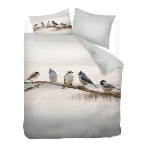 Parure de lit imprimé oiseaux en flanelle avec un fond blanc