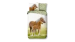 Parure de lit vert cheval pour une personne avec un fond blanc