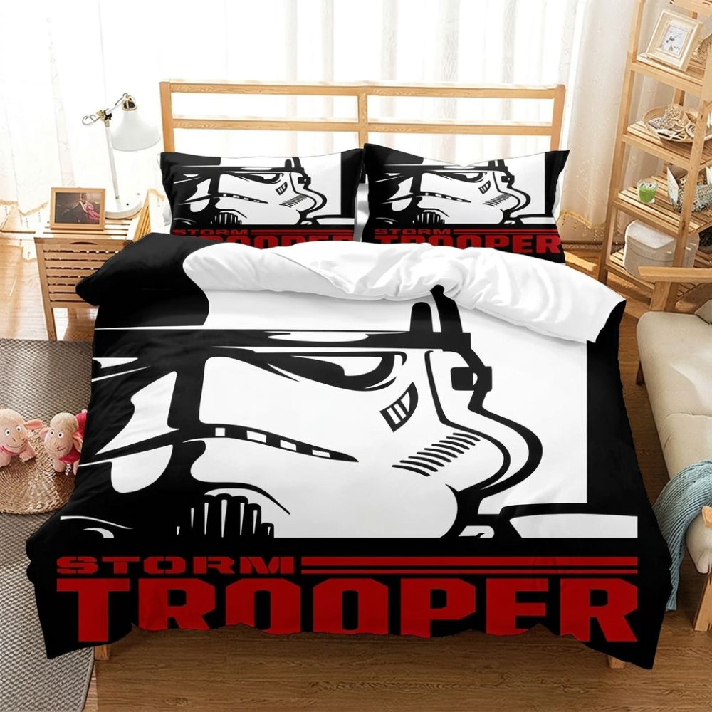 Parure de lit Star Wars à motif graphique à l'image d'un Stormtrooper, dans une chambre à coucher