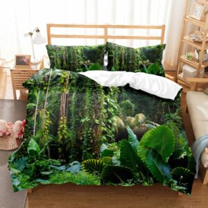 Parure de lit avec un paysage de jungle tropicale, dans une chambre