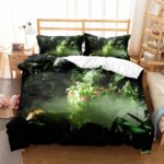 Parure de lit imprimé jungle tropicale, dans une chambre à coucher