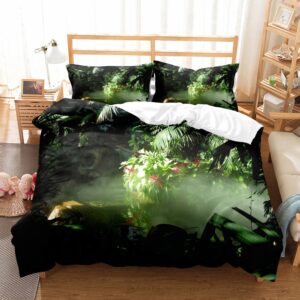 Parure de lit imprimé jungle tropicale, dans une chambre à coucher