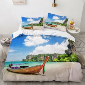 Parure de lit motif nature avec un paysage de Thaïlande, dans une chambre à coucher