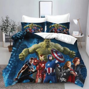 Parure de lit Avengers avec Hulk et l'équipe fondatrice, dans une chambre à coucher