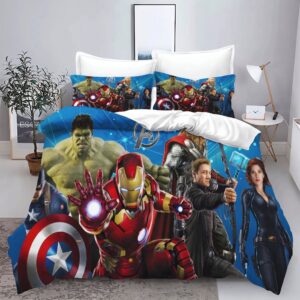 Parure de lit Avengers avec Iron Man, Hulk et les autres membres de l'alliance, dans une chambre à coucher