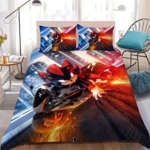 Parure de lit Sonic 3 avec Shadow qui est sur sa moto, dans une chambre à coucher