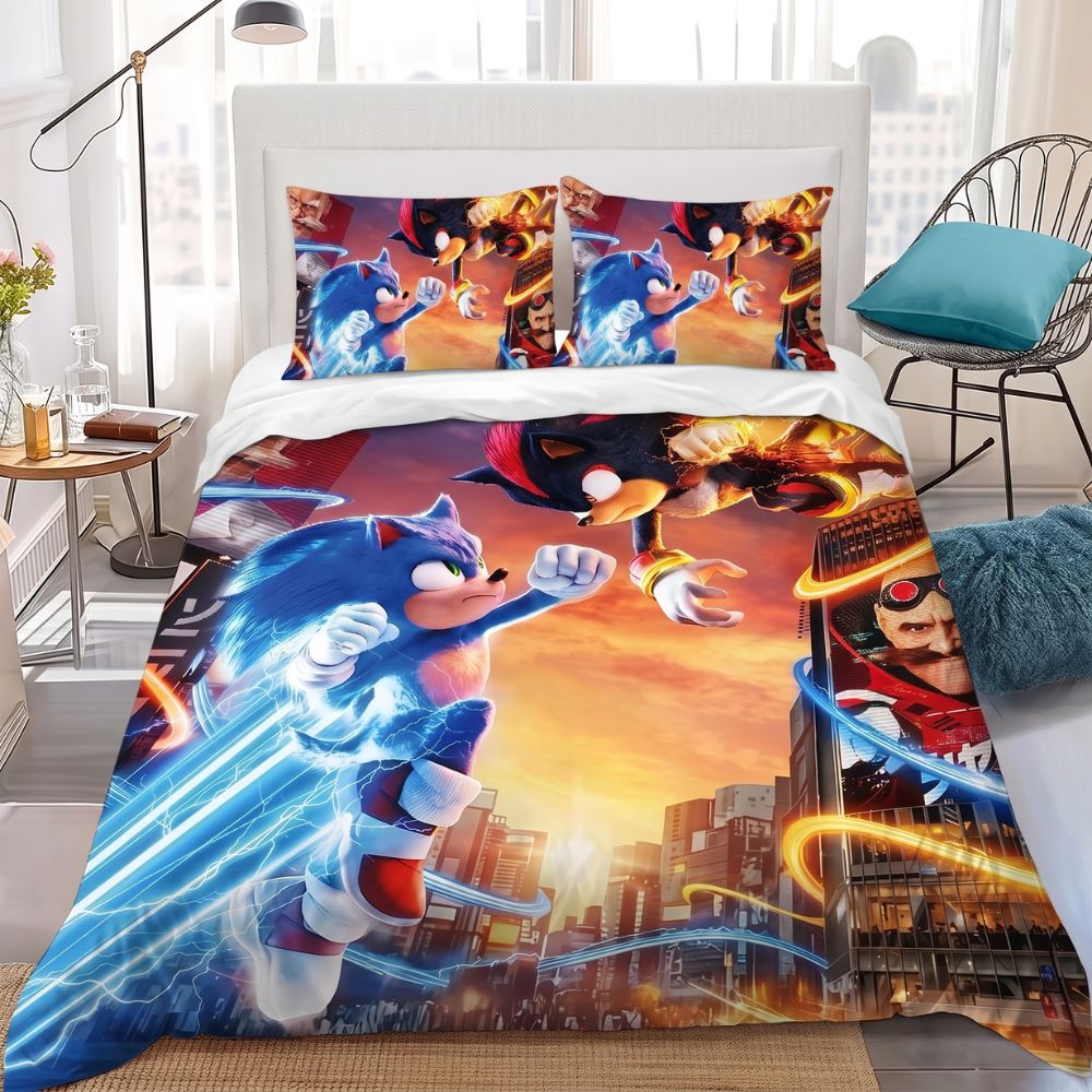 Parure de lit Sonic 3 chic supersonique, dans une chambre à coucher