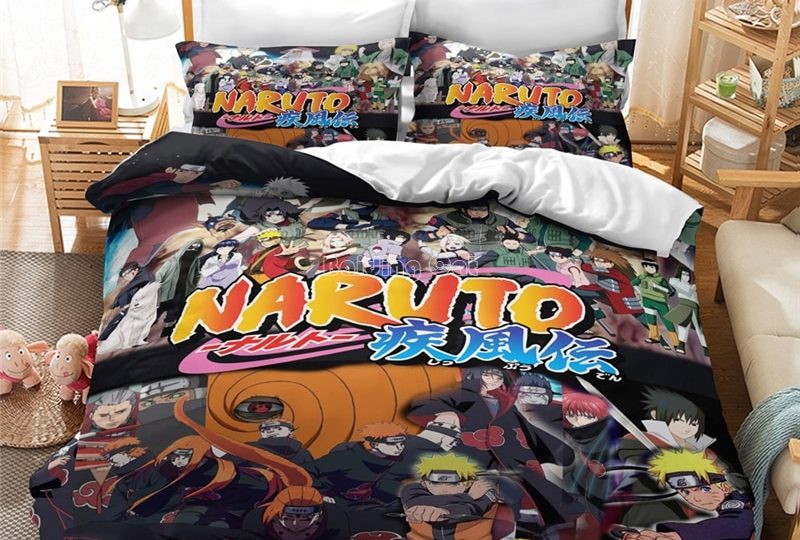 Parure de lit Akatsuki Naruto. Bonne qualité, confortable et à la mode sur un lit dans une maison