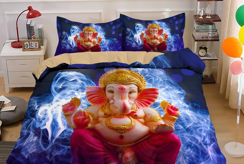 Parure de lit divinité éléphant. Bonne qualité, confortable et à la mode sur un lit dans une maison