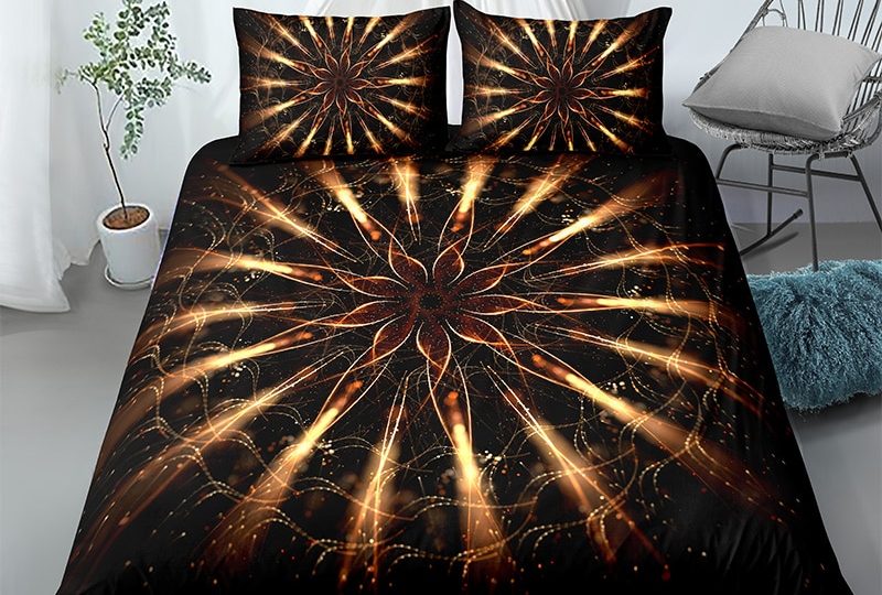 Parure de lit attrape rêve motif mandala qui brille. Bonne qualité, confortable et à la mode sur un lit dans une maison,