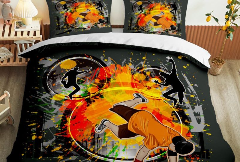 Parure de lit Hip Hop motif homme qui danse. Bonne qualité, confortable et à la mode sur un lit dans une maison
